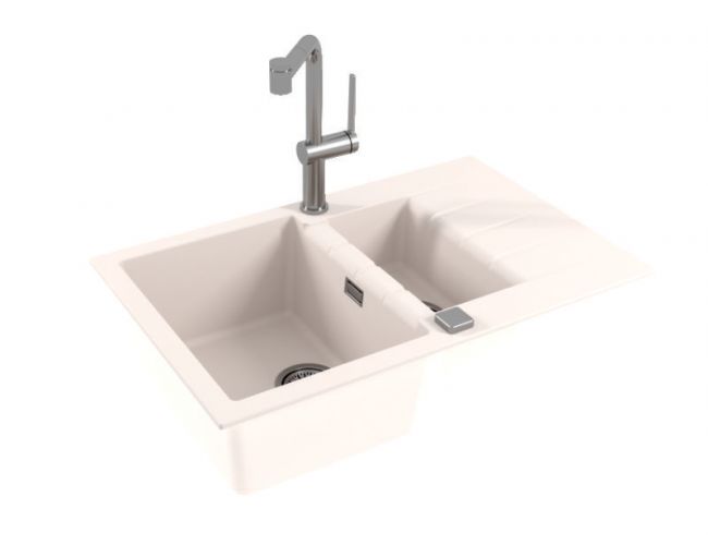 Belo dvojno granitno kuhinjsko korito, 3D model