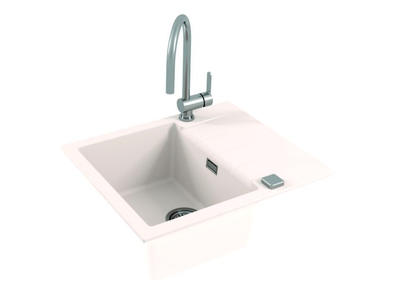 Belo granitno kuhinjsko korito s krom pipo, 3D model