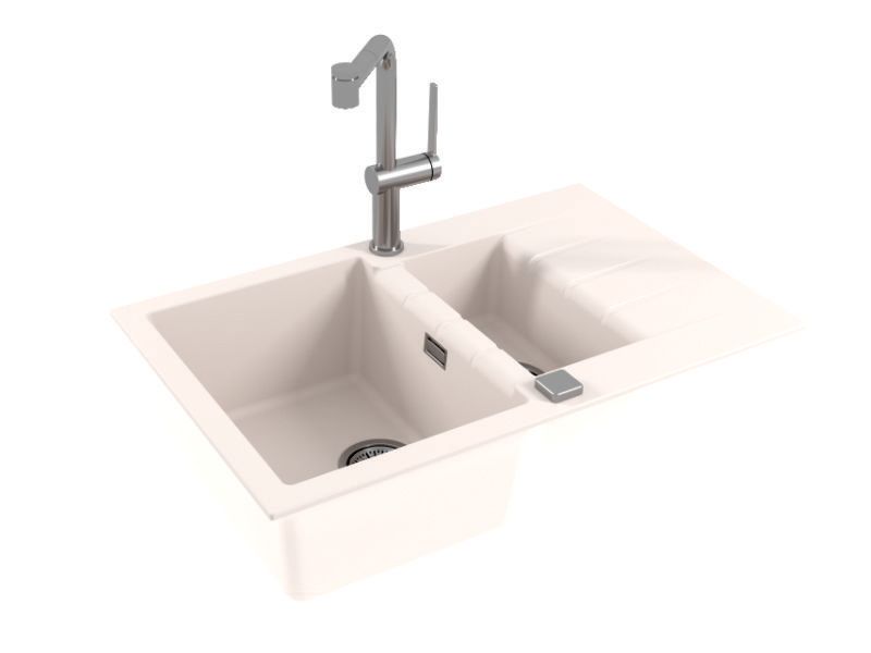 Belo dvojno granitno kuhinjsko korito, 3D model