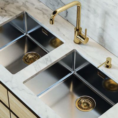 Alveus Inox korito, bakrena kuhinjska pipa in bakreno grlo