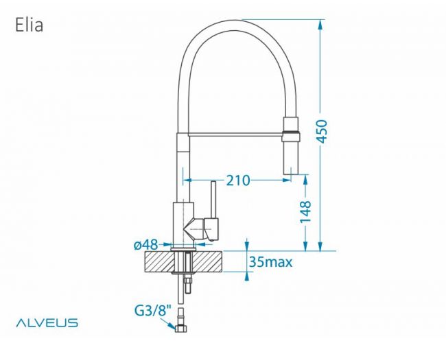 Dimenzije kuhinjske pipe Elia Alveus