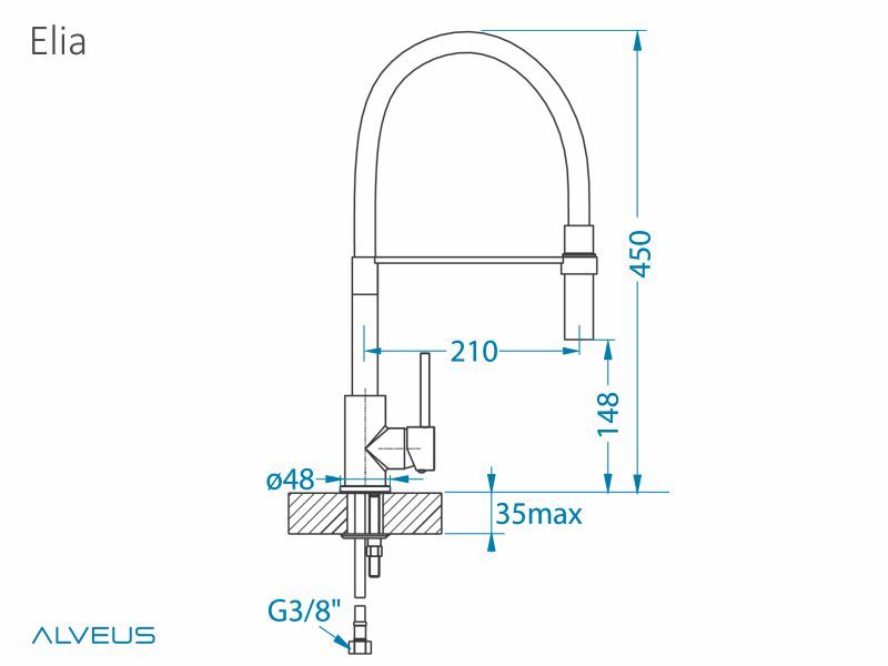 Dimenzije kuhinjske pipe Elia Alveus