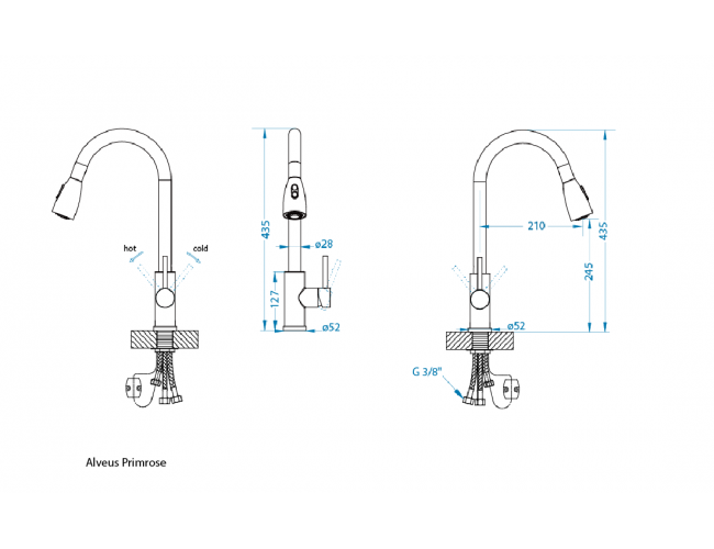 Dimenzije kuhinjske armature Alveus Primrose