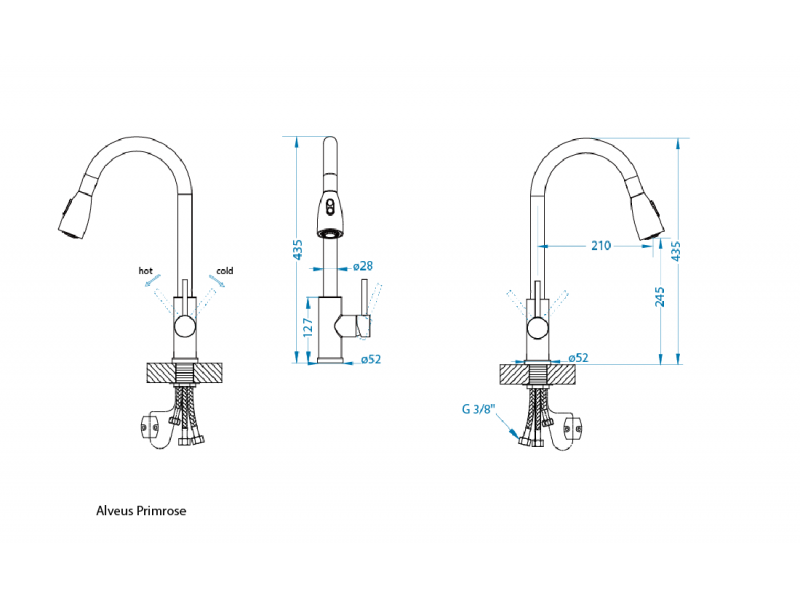 Dimenzije kuhinjske armature Alveus Primrose