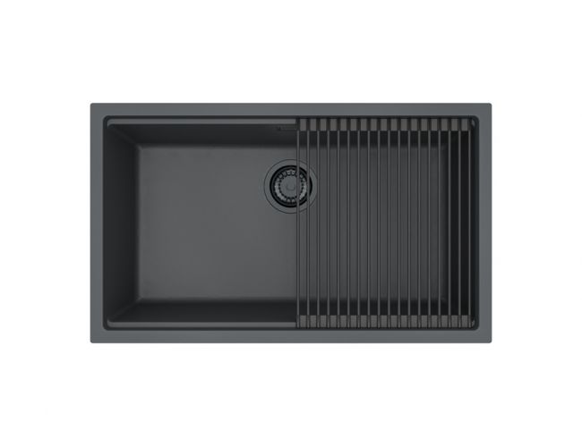 Črno granital enojno kuhinjsko korito omni+ 40 black edition z allround podstavkom