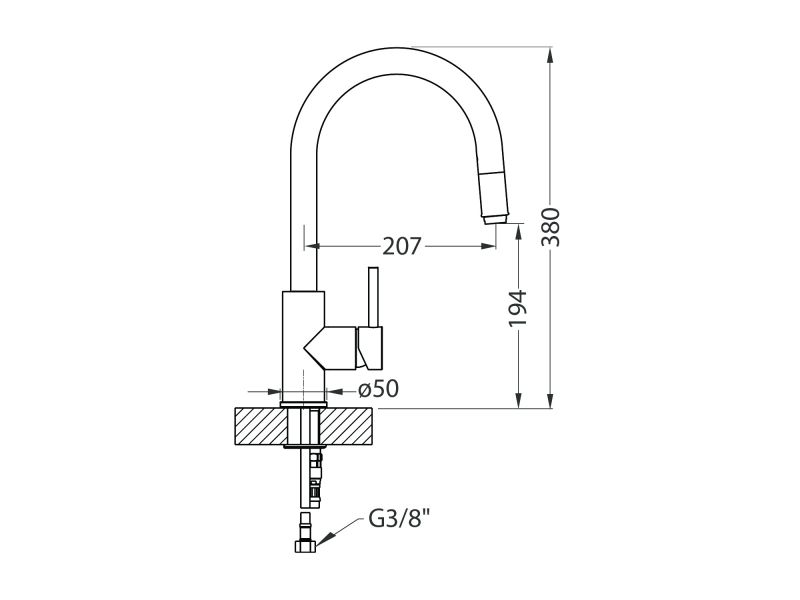 dimenzije kuhinjske pipe Alveus Delos